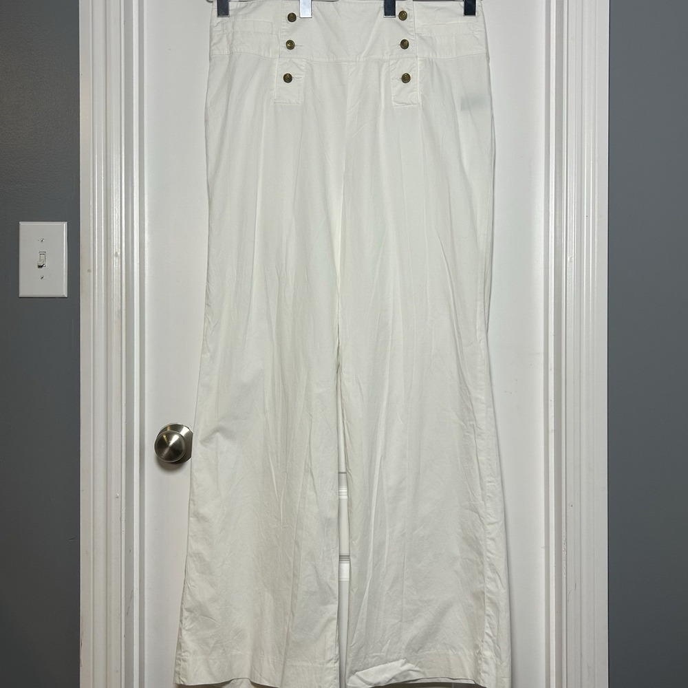 Lauren Ralph Lauren 100% Cotton White Wide Leg Gold Button Front Sailor Pants